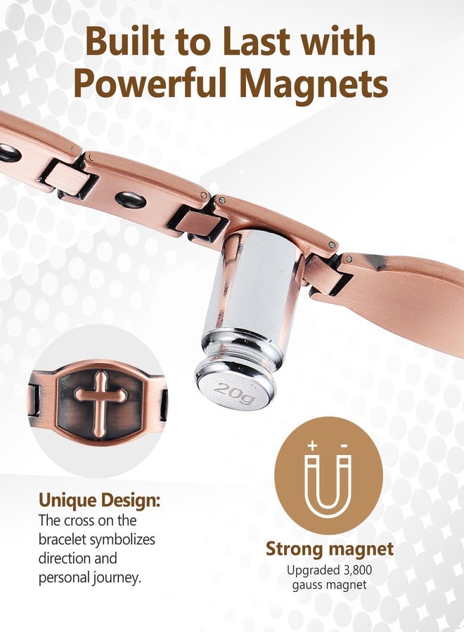 Feraco Copper Cross Magnetic Therapy Cooper Christian Bracelets with 3800 Gauss Magnets, Men's 99.99% Pure Copper - Image 3